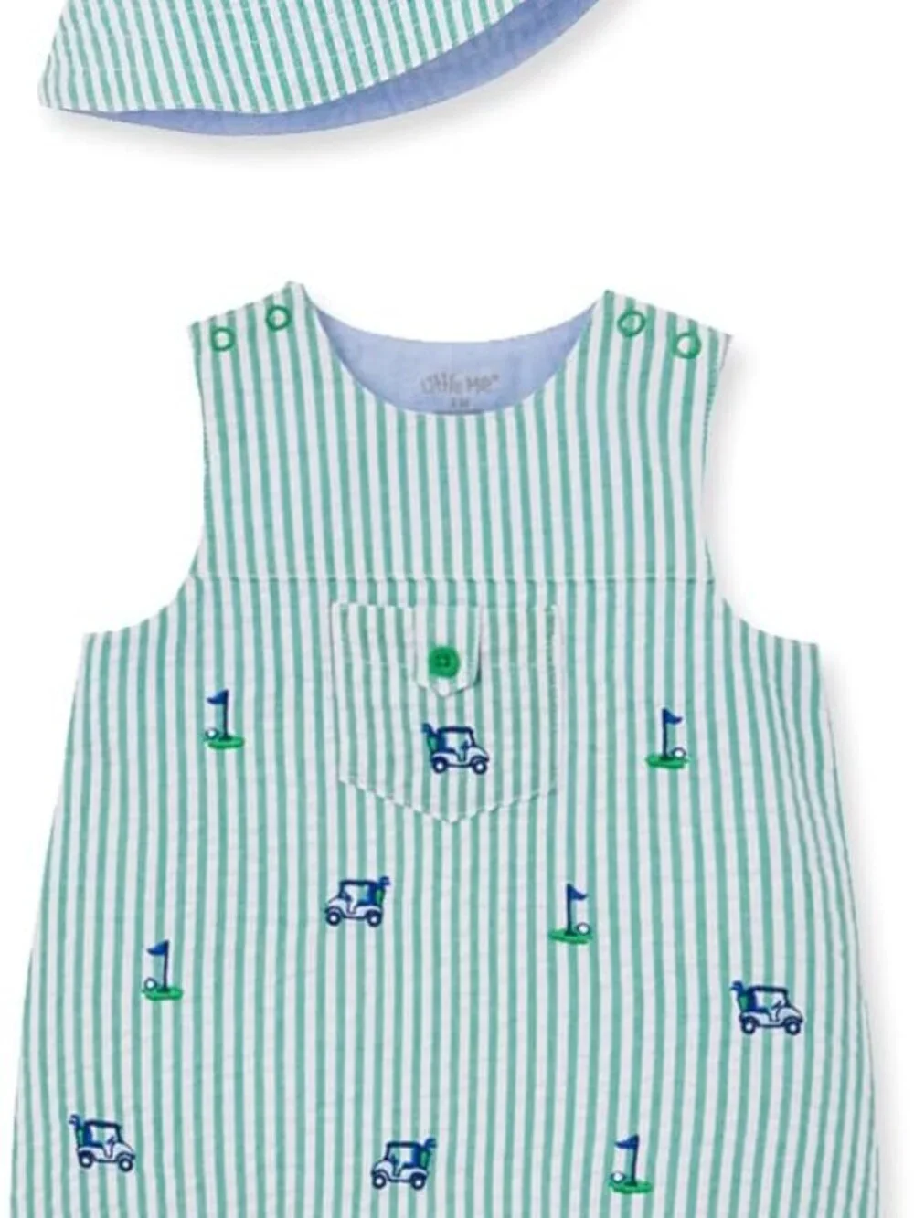Little Me Green and White Striped Baby Romper with Collar
